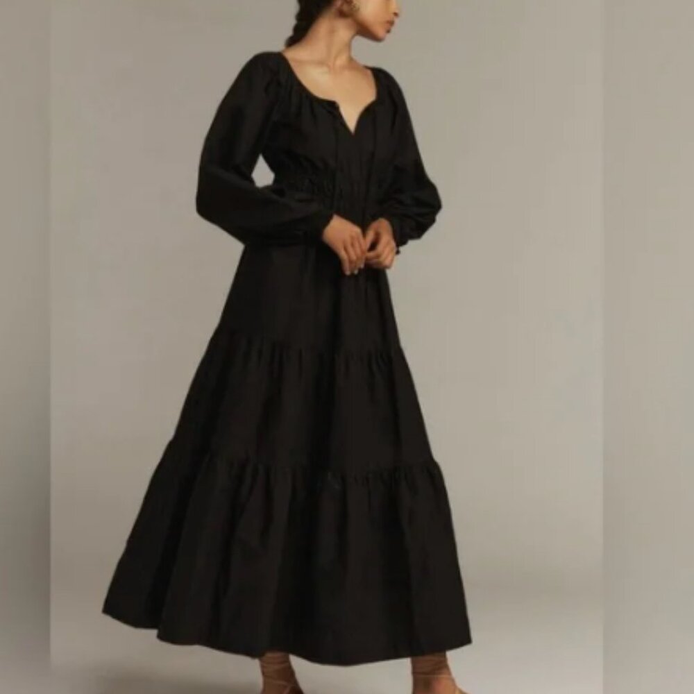 NWT Anthropologie The Somerset Maxi Dress: Long-Sleeve Poplin Edition Black XS